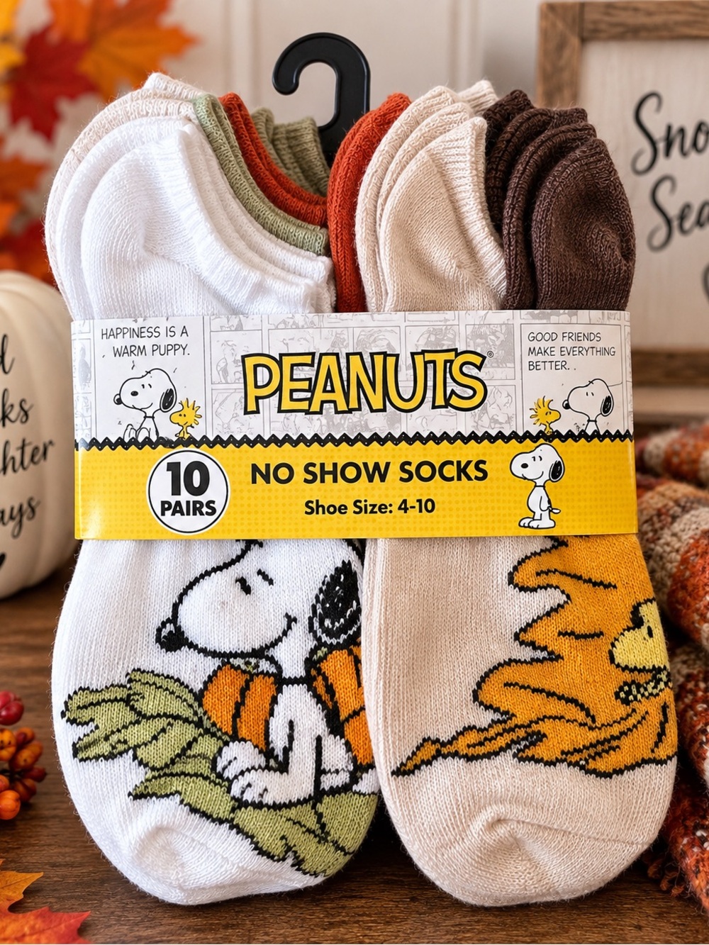 Peanuts Snoopy Fall No Show Socks 10 Pair Pack Shoe Size 4-10 NEW